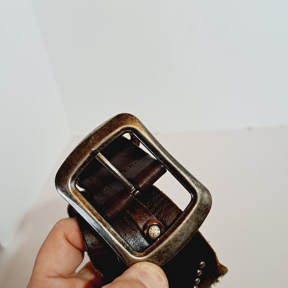 Brown Leather Studded Rhinestone Western Belt‎ Size Small - Picture 4 of 9